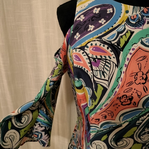 Nicole Miller Cold Cut Out Shoulder Multicolor Dress Size 6 - Picture 3 of 8